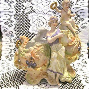 VINTAGE ANTIQUE 1940'S OCCUPIED JAPAN PAUL LUX CHERUB GONDALA FIGURINE  WHOW!